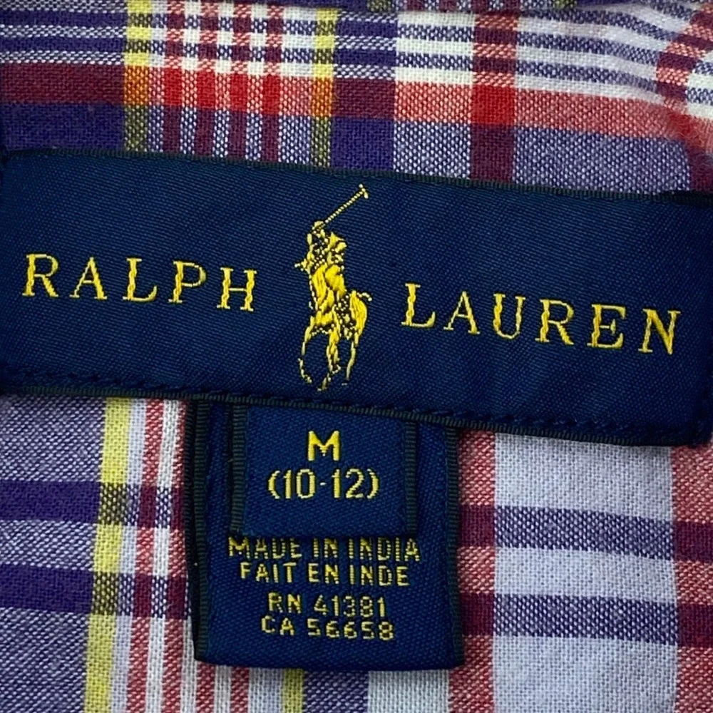 Ralph Lauren Kids Boys Medium 10-12 Purple Plaid Short Sleeve Button Down Shirt